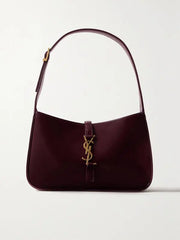 Glossy Black & Marron Shoulder Bag – Gold YSL Logo Accent