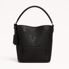 Black Embossed Bucket Bag – Monogram Texture & Top Handle (SADA143K)