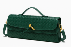 Elegant Braided Leather Clutch with Gold Twist Lock (NBF026)