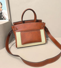 Tone Leather and Canvas Handbag (XCBA009Z)