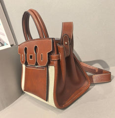 Tone Leather and Canvas Handbag (XCBA009Z)