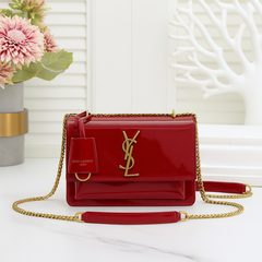 Glossy Patent Leather Shoulder Bag with Chain Strap (QWBA009L)