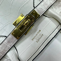 Hermès Birkin-Style Crocodile Leather Handbag – White & Gray Luxury Finish (SEVA009HF)