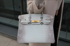 Hermès Birkin-Style Crocodile Leather Handbag – White & Gray Luxury Finish (SEVA009HF)