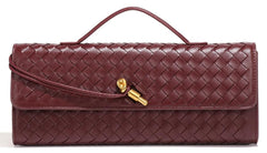 Elegant Braided Leather Clutch with Gold Twist Lock (NBF026)