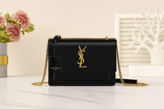 Glossy  Patent Leather Shoulder Bag with Chain Strap (QWBA009L)