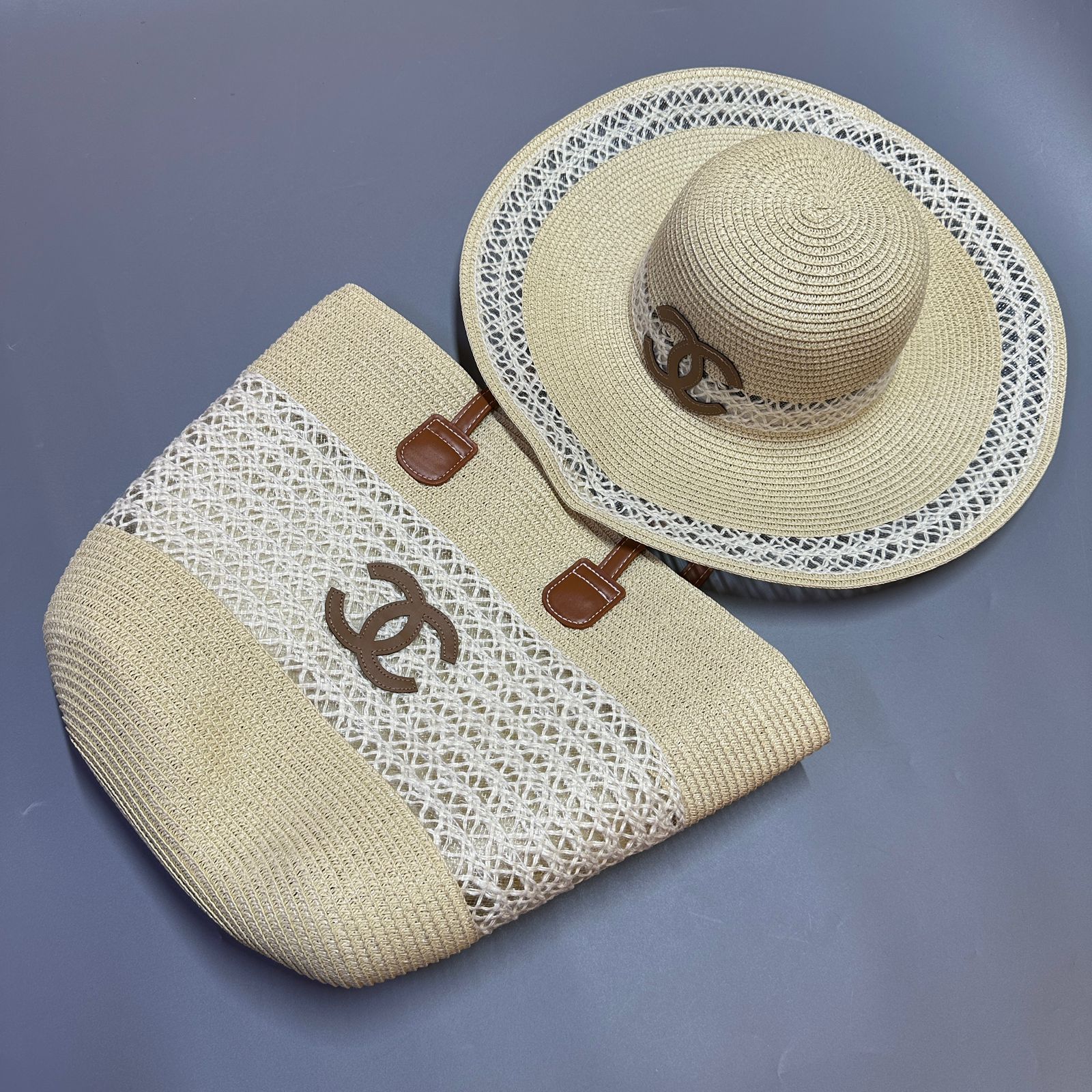 Straw Beach Set – Woven Tote Bag & Wide-Brim Hat (YTBA009H)