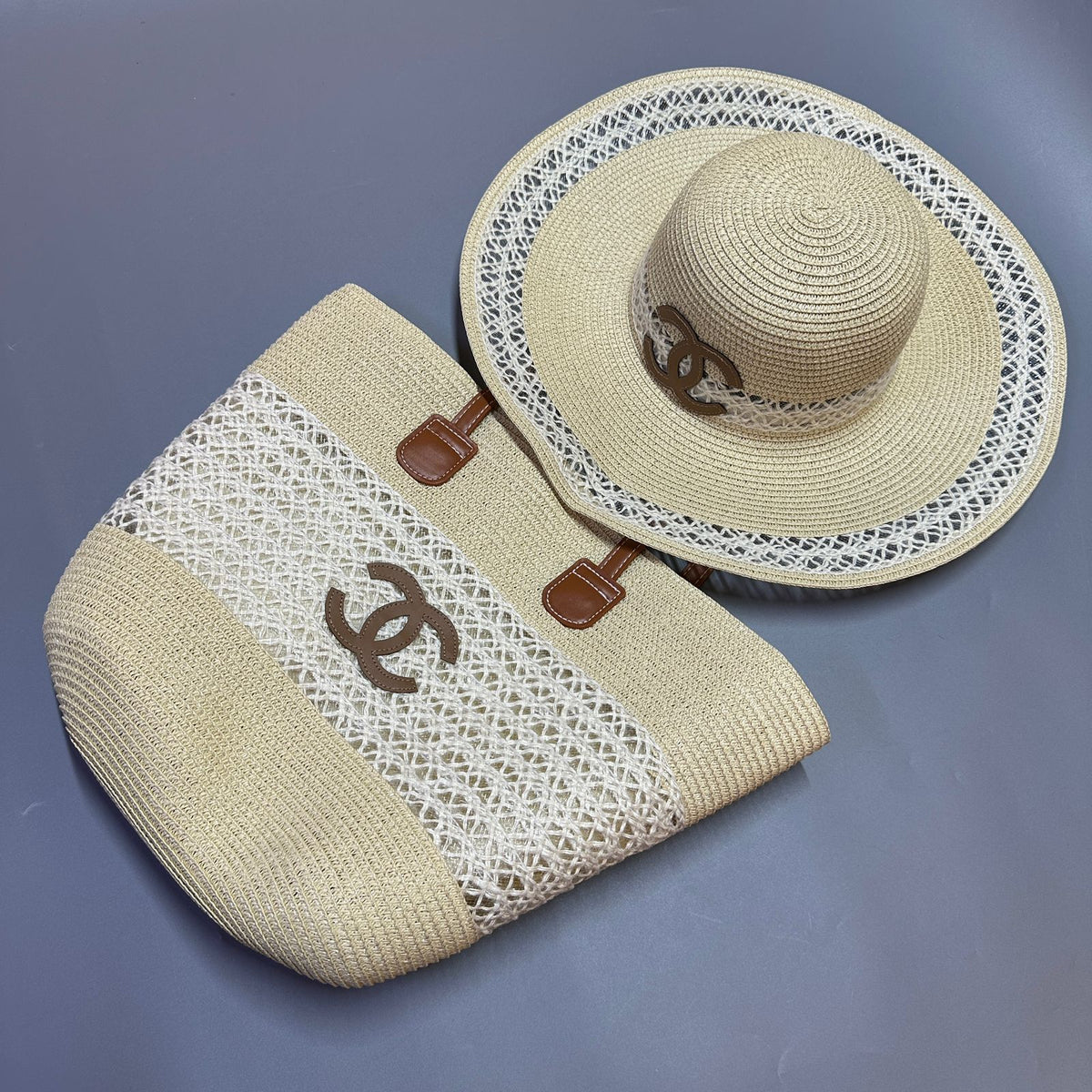 Straw Beach Set – Woven Tote Bag & Wide-Brim Hat (YTBA009H)