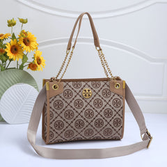Elegant Patterned Tote Bag with Gold Chain Detail (SABA009D)