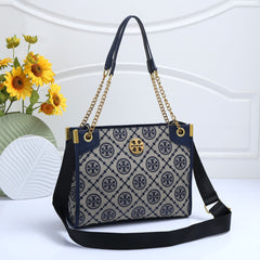 Elegant Patterned Tote Bag with Gold Chain Detail (SABA009D)