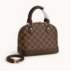Brown Checkered Dome Crossbody Bag