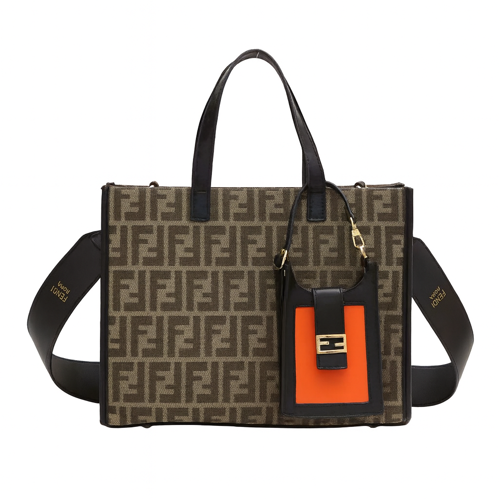 Classic F Monogram Tote with Orange Charm(SQF026RW)