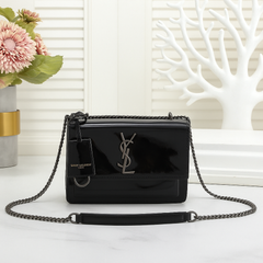 Glossy  Patent Leather Shoulder Bag with Chain Strap (QWBA009L)