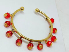 Gold & Red Beaded Brass Anklet Bracelet