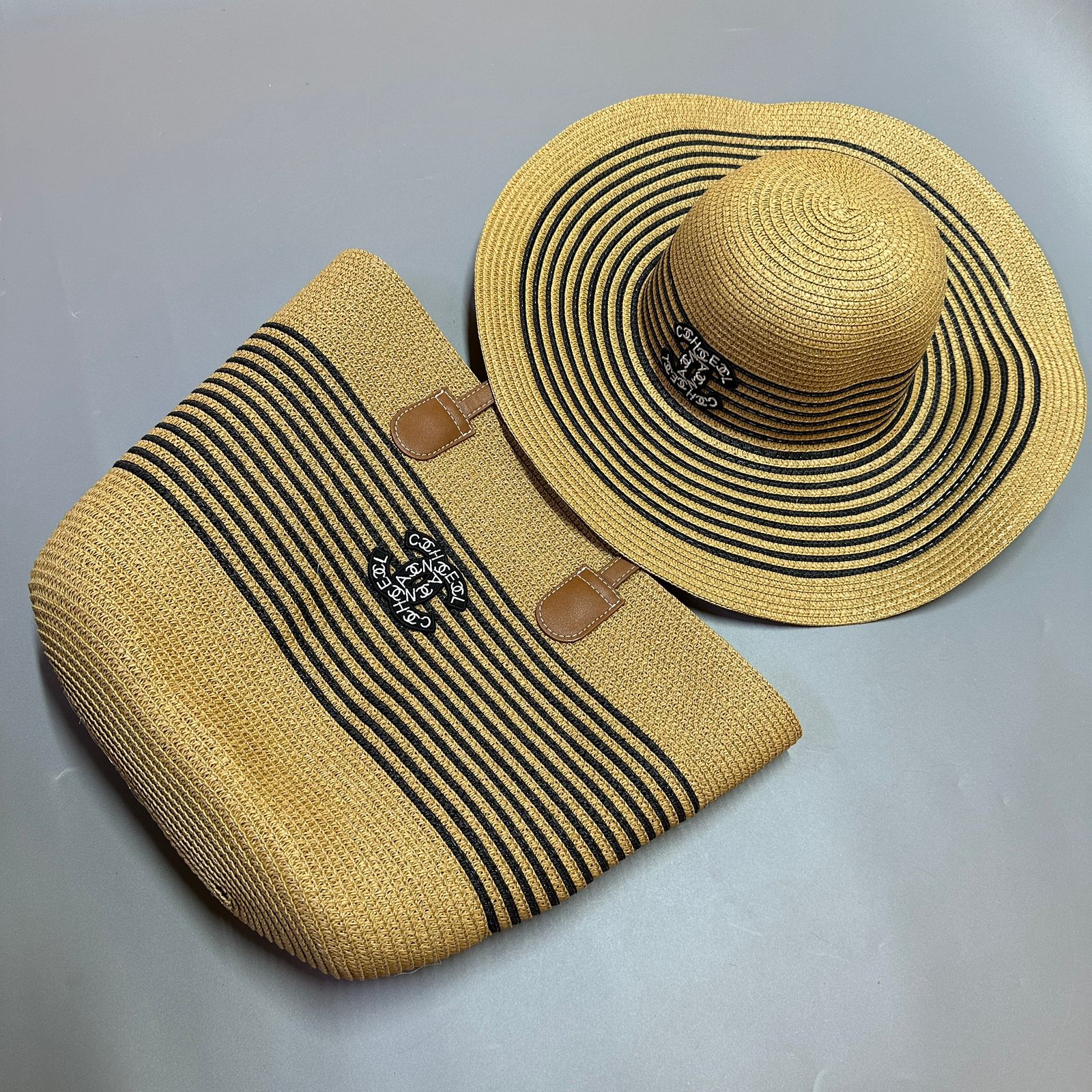 Straw Beach Set – Woven Tote Bag & Wide-Brim Hat (YTBA009H)
