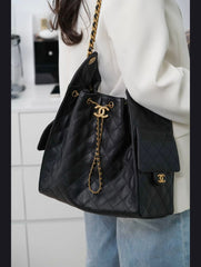 Classic Quilted  Leather Bag with Gold Chain (DSBA009)