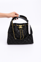 Classic Quilted  Leather Bag with Gold Chain (DSBA009)