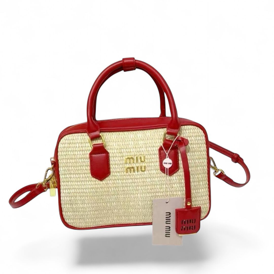 Straw and Leather Top Handle Bag (VCBA009M)