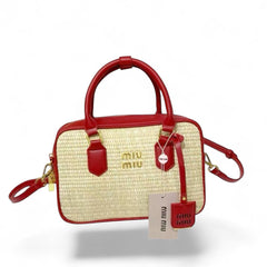 Straw and Leather Top Handle Bag (VCBA009M)