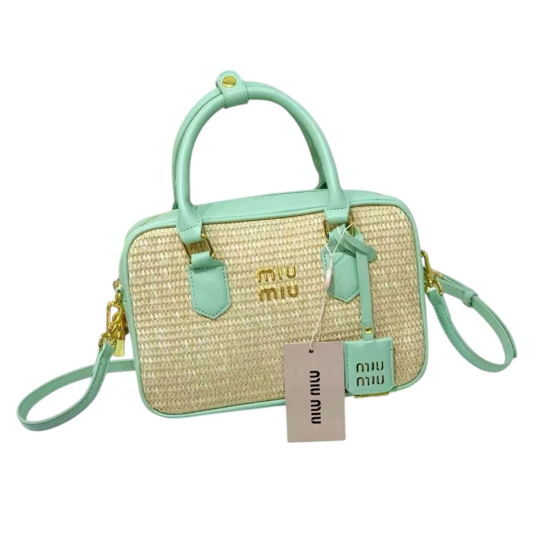 Straw and Leather Top Handle Bag (VCBA009M)