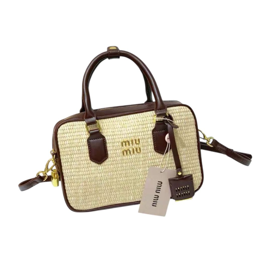 Straw and Leather Top Handle Bag (VCBA009M)