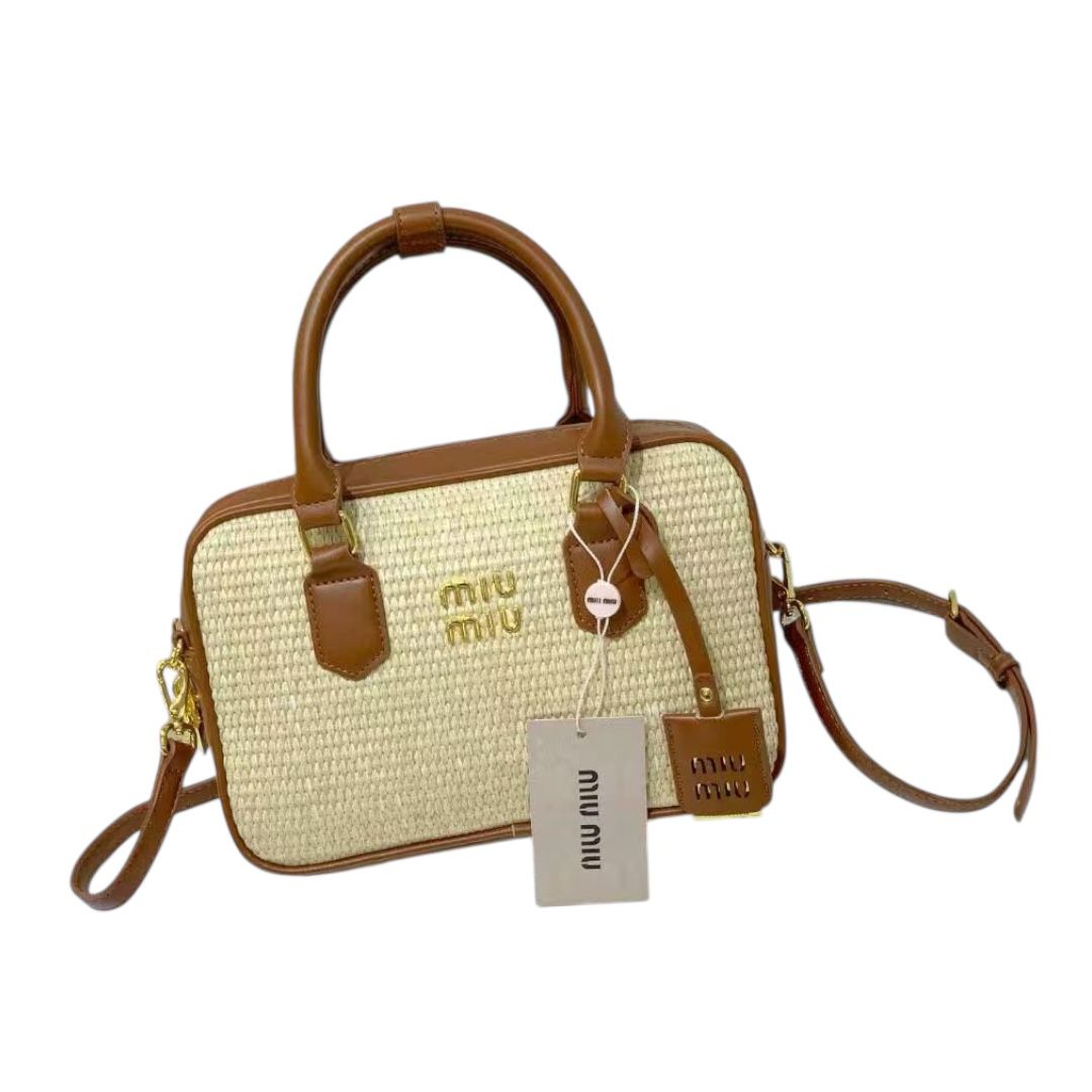 Straw and Leather Top Handle Bag (VCBA009M)