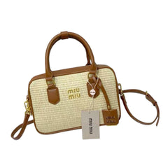 Straw and Leather Top Handle Bag (VCBA009M)