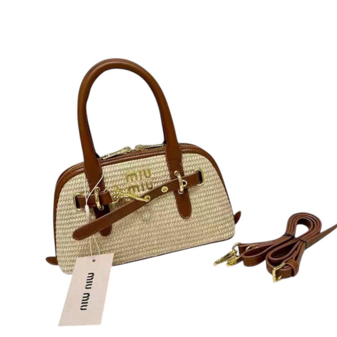Miu Miu Woven & Tan Leather Handbag (VBBA009N)