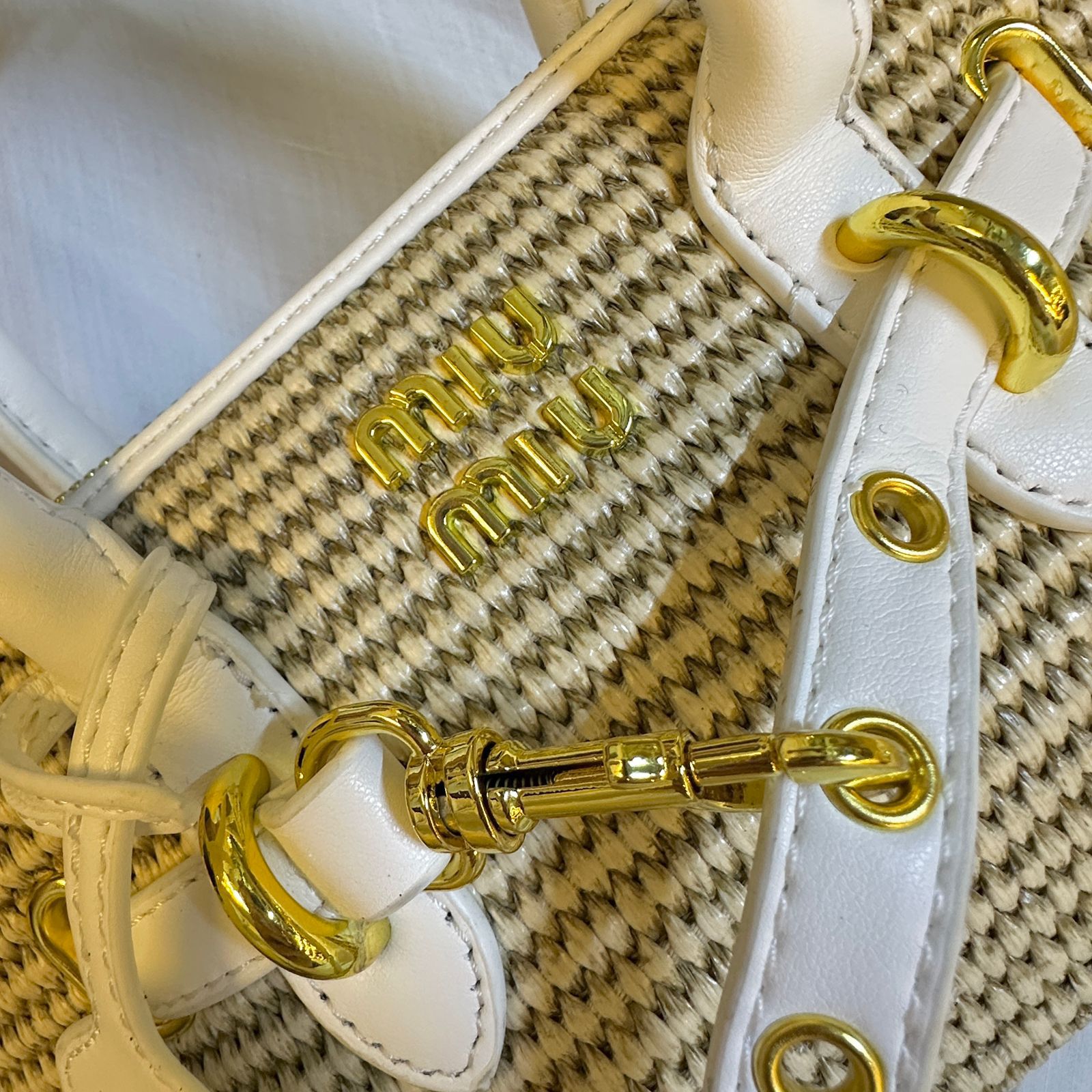 Miu Miu Woven & Tan Leather Handbag (VBBA009N)