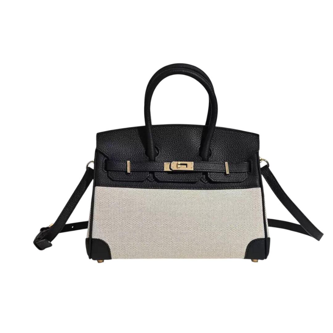 Hermes Leather and Canvas Birkin Style Bag (ZXBE051J)