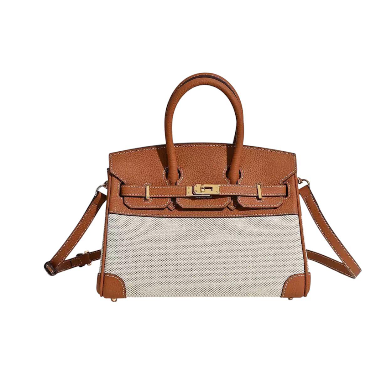 Hermes Leather and Canvas Birkin Style Bag (ZXBE051J)