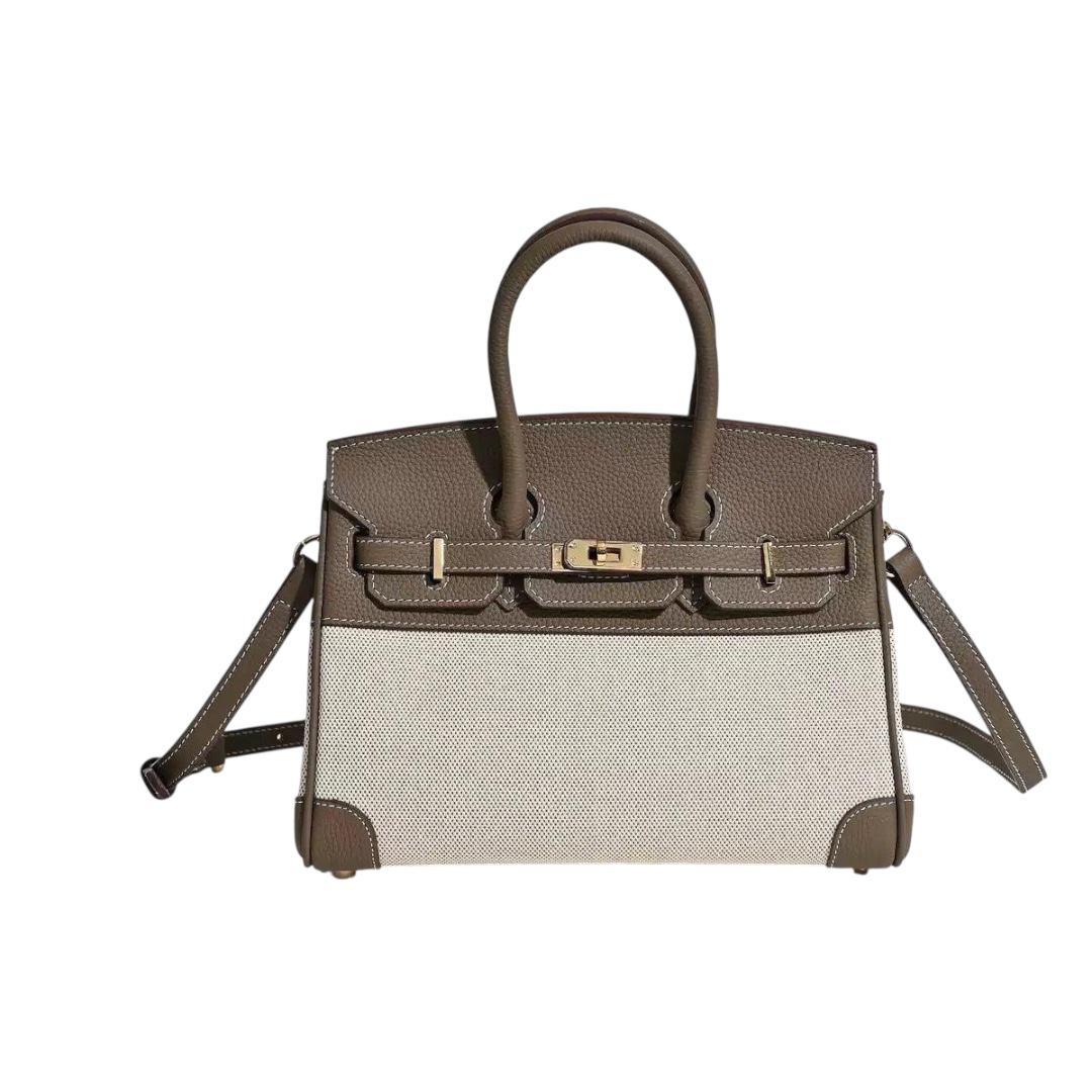 Hermes Leather and Canvas Birkin Style Bag (ZXBE051J)