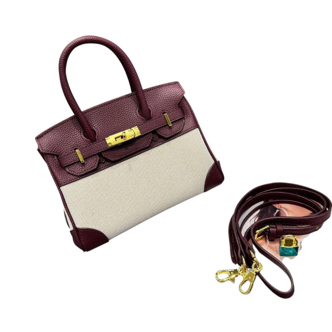Hermes Leather and Canvas Birkin Style Bag (ZXBE051J)