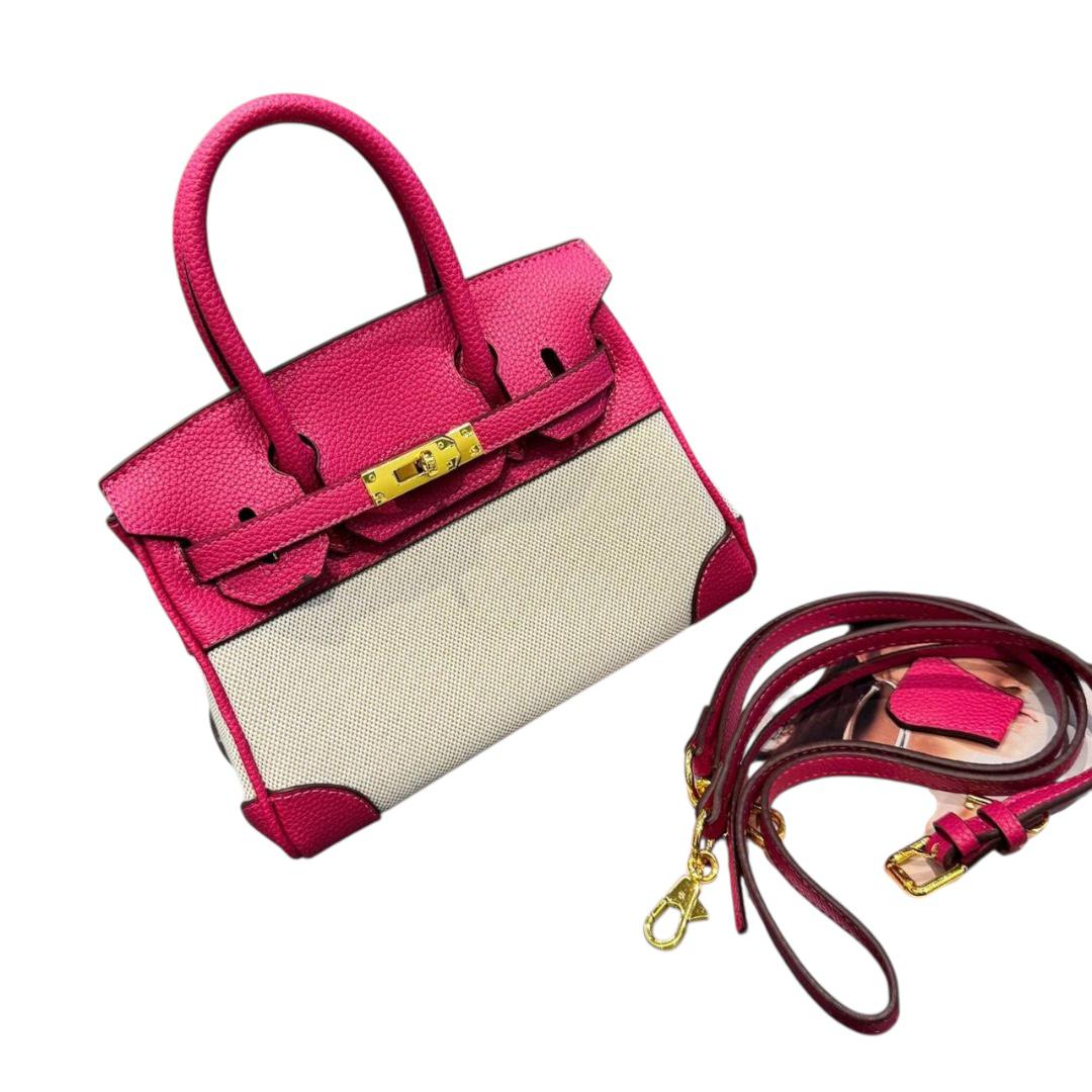 Hermes Leather and Canvas Birkin Style Bag (ZXBE051J)