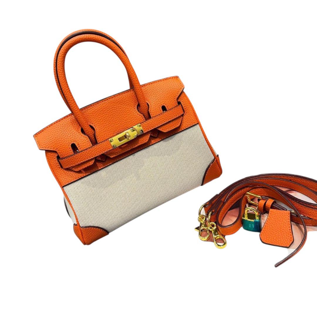 Hermes Leather and Canvas Birkin Style Bag (ZXBE051J)