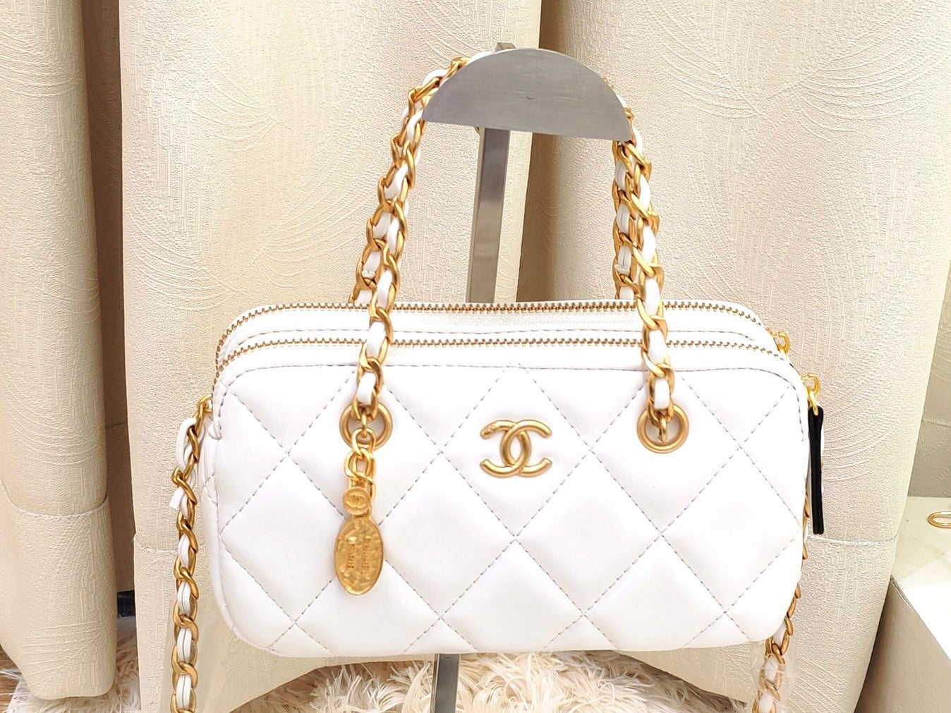 Chanel Quilted Leather Mini Bowling Bag with Metal Hardware (VCBA009K)
