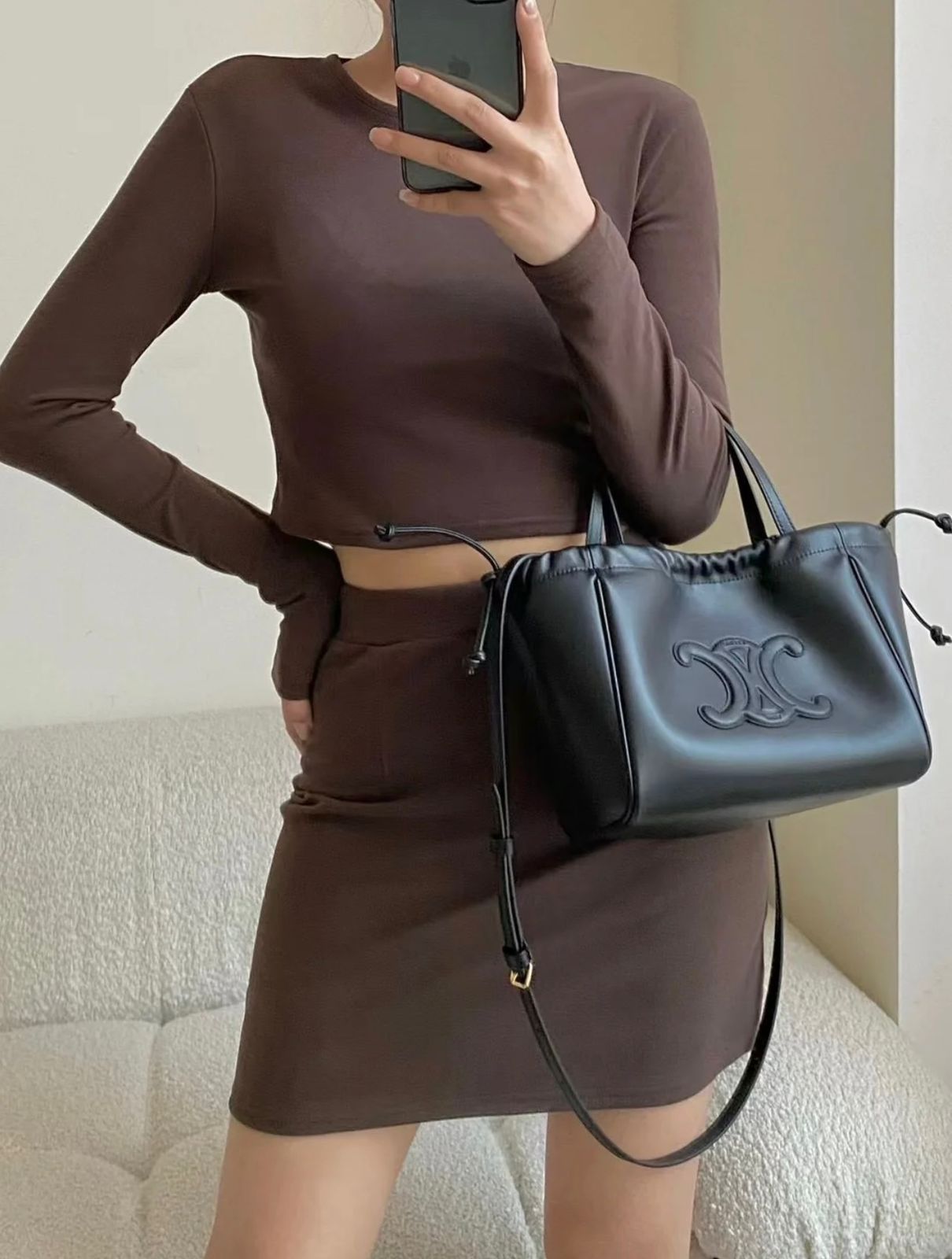 Luxury Drawstring Tote Bag with Celine Triomphe Motif (JHBA009XI)