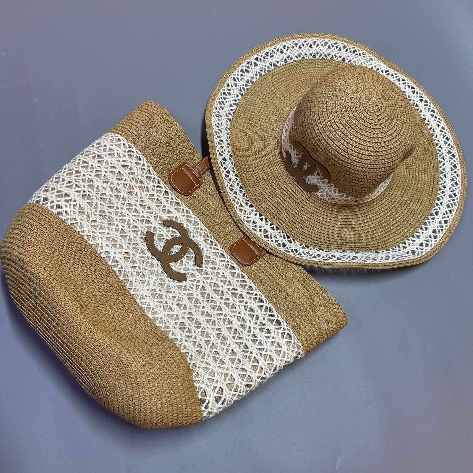 Straw Beach Set – Woven Tote Bag & Wide-Brim Hat (YTBA009H)