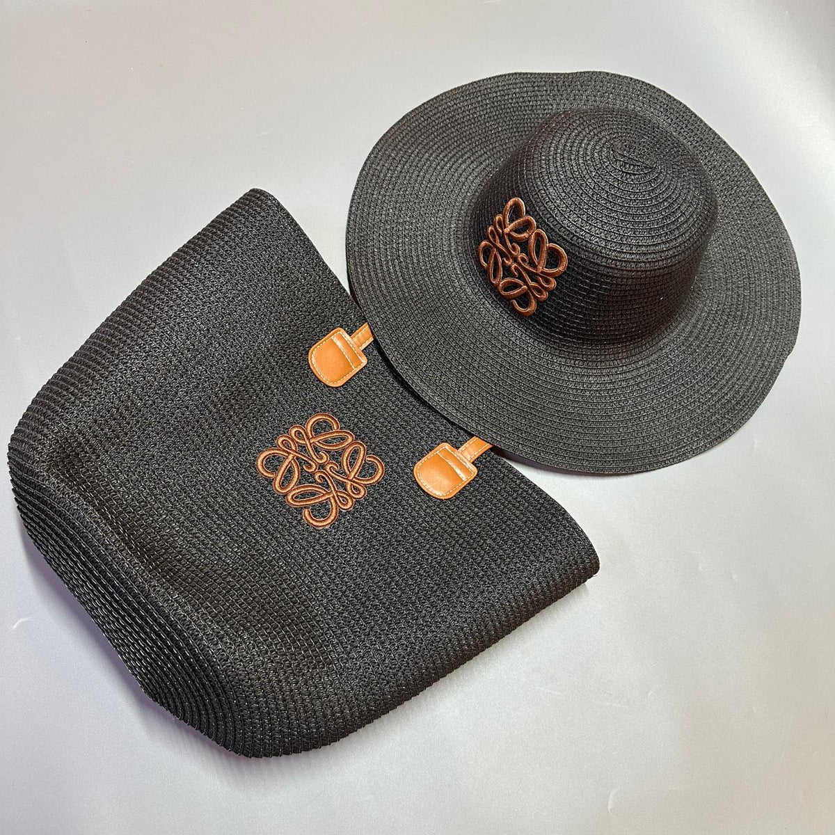 Elegant  Straw Set – Tote Bag & Embroidered Hat (TWBA009H)