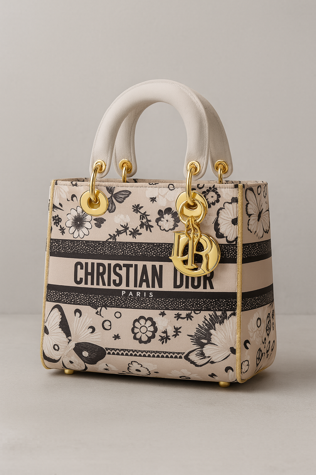 Floral White Dior Tote Bag with Gold Hardware (WQCA050T)