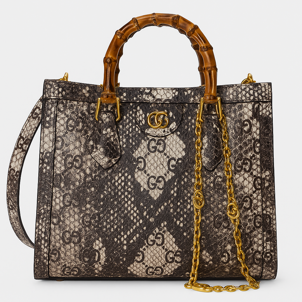 Gucci Python-Print Bamboo Handle Tote Bag (NMBA009)
