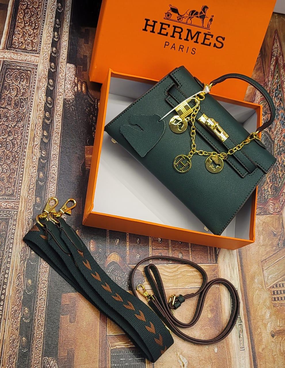 Mini  Pebbled Leather Satchel with Gold Chain Accent & Chevron-Print Strap