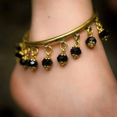Gold & Black Beaded Brass Anklet