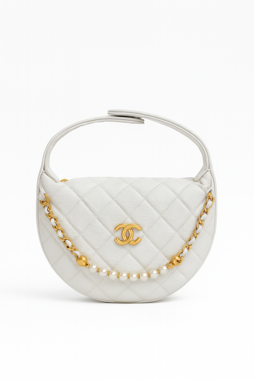 Elegant Quilted Round Bag with Gold & Pearl Chain (JGC39KH)