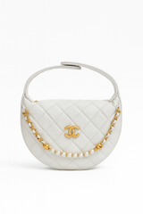 Elegant Quilted Round Bag with Gold & Pearl Chain (JGC39KH)
