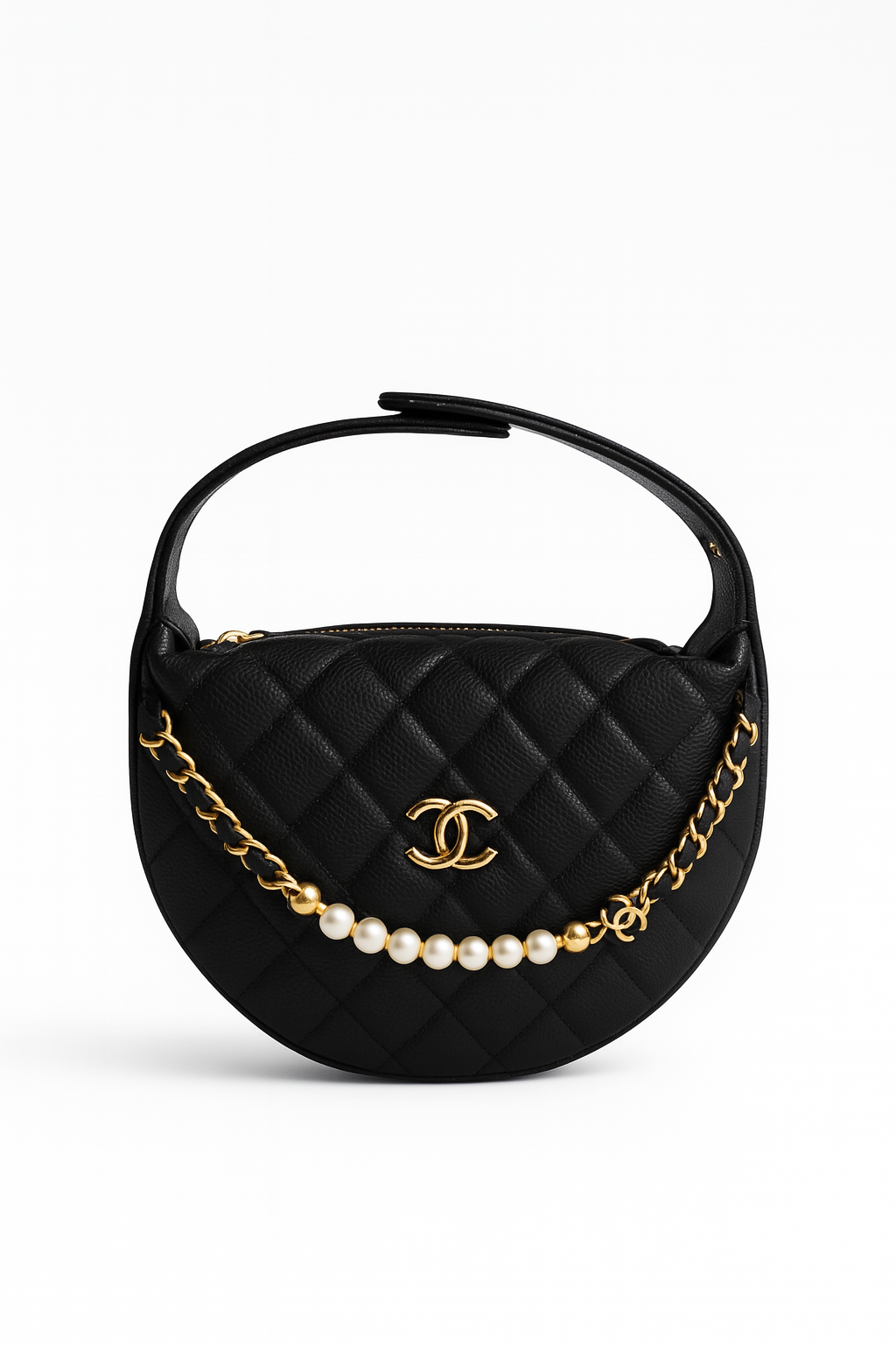 Elegant Quilted Round Bag with Gold & Pearl Chain (JGC39KH)