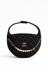 Elegant Quilted Round Bag with Gold & Pearl Chain (JGC39KH)