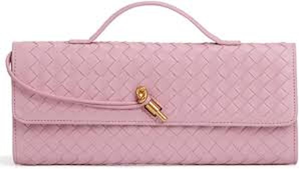 Elegant Braided Leather Clutch with Gold Twist Lock (NBF026)